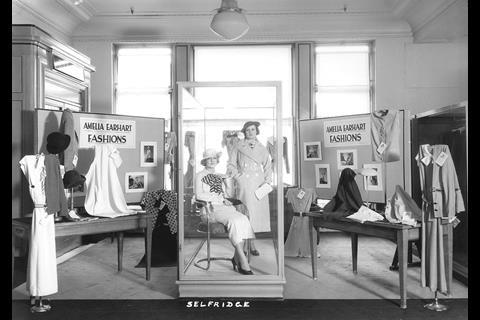 1934: Amelia Earhart shows her fashion line exclusively at Selfridges.